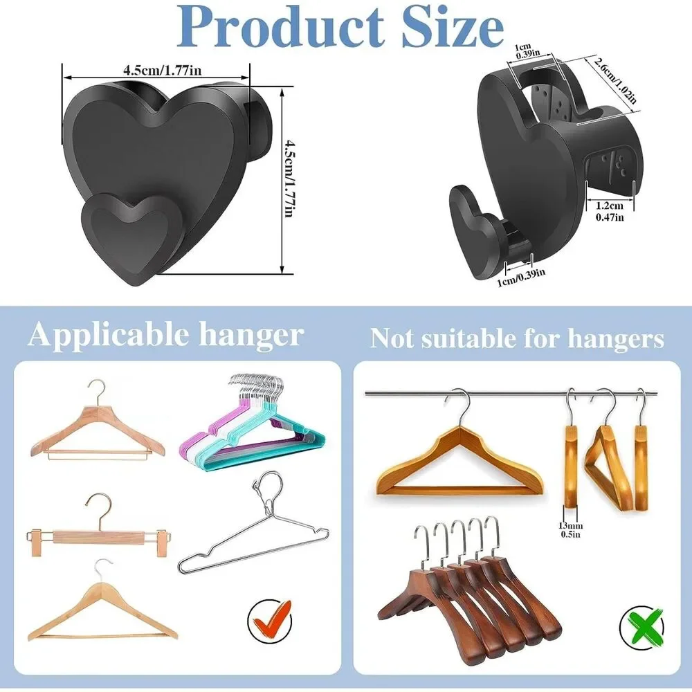Cascading Heart Hanger Closet Space Savers 20 PC Value Pack, Black